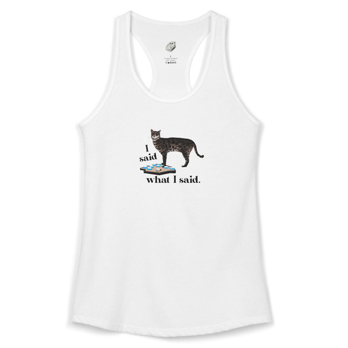 I Said What I Said Tank - Flounder Talking Pet Buttons Racerback Tank, shown in Solid White
