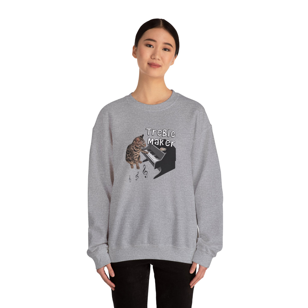 Unisex Sweatshirt - Treble Maker Design featuring Flounder the Purrmaid Playing Piano for Mouse Toy