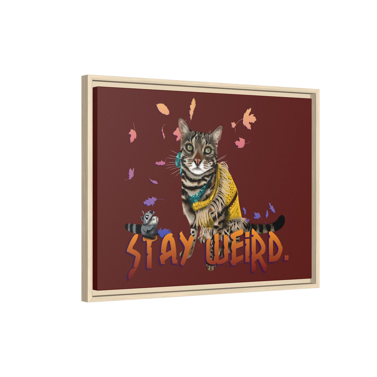 Stay Weird Matte Canvas Print — Flocahontas & Mouse Toy (Framed)