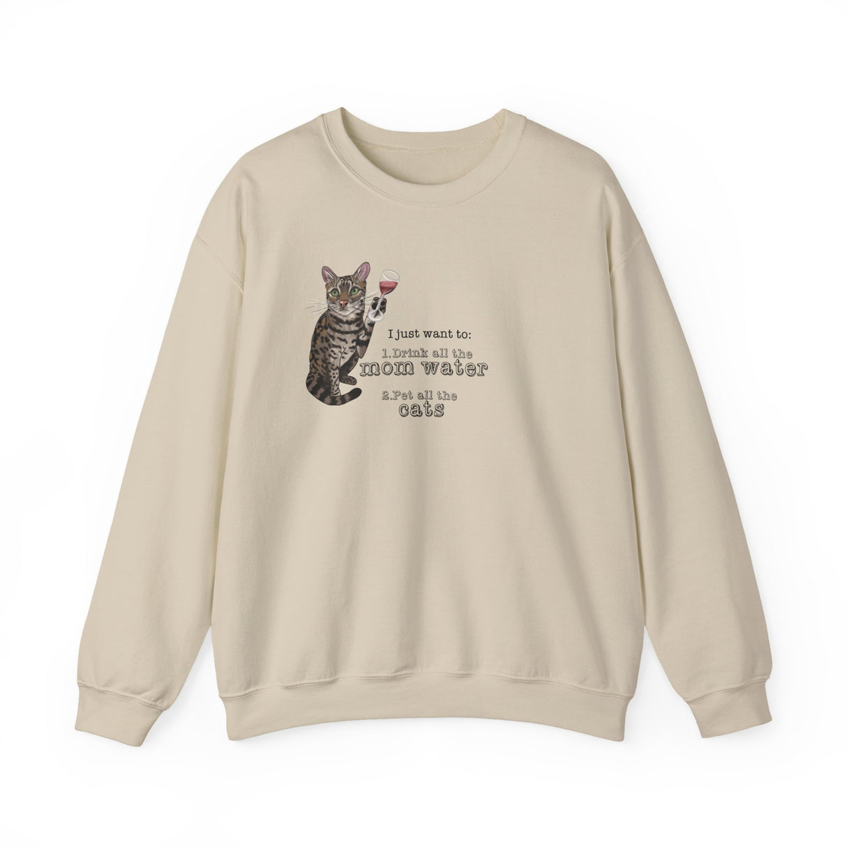 Funny Flounder Cat Wine Crewneck Sweatshirt - I just want to drink all the mom water