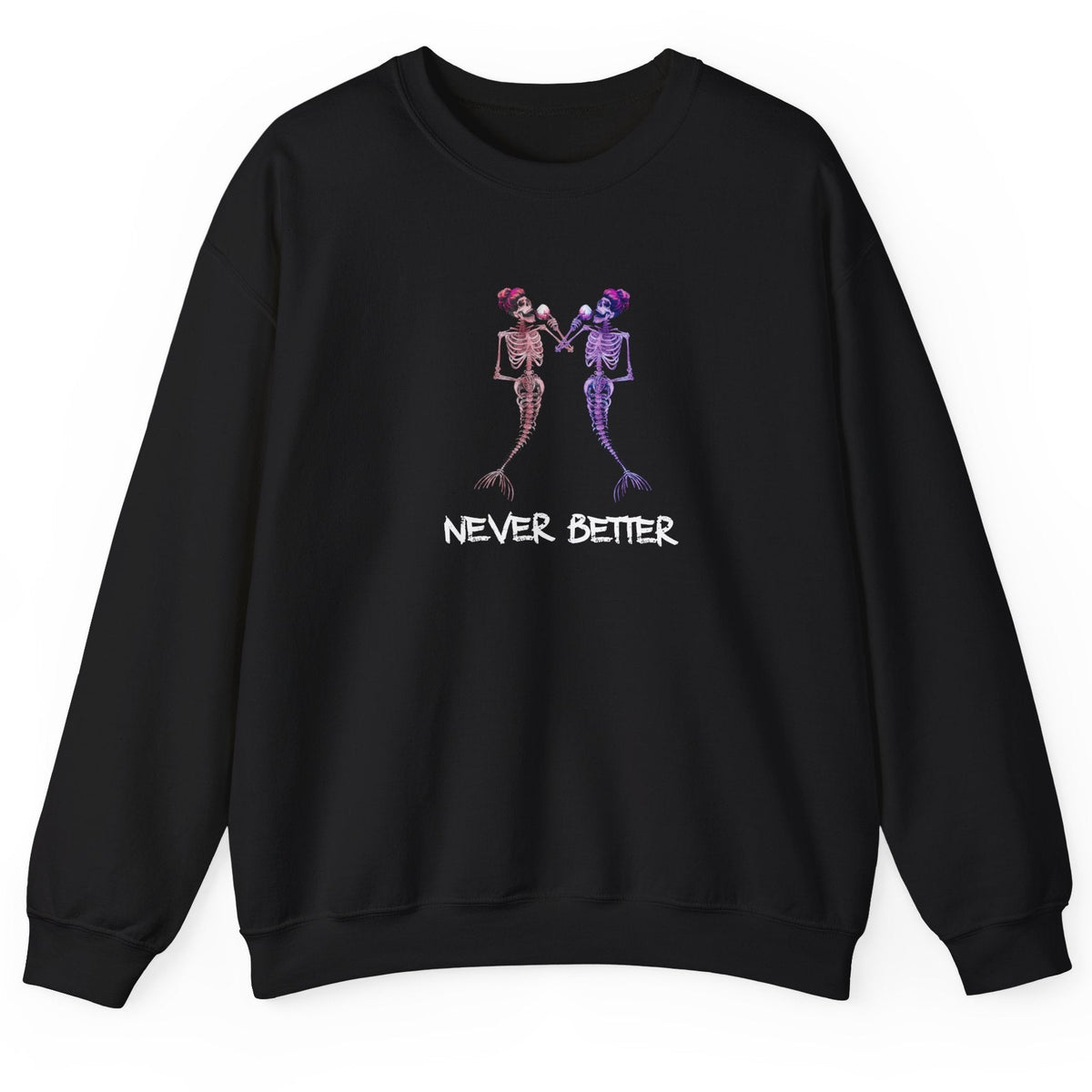 Never Better mermaid skeletons crewneck sweatshirt in black