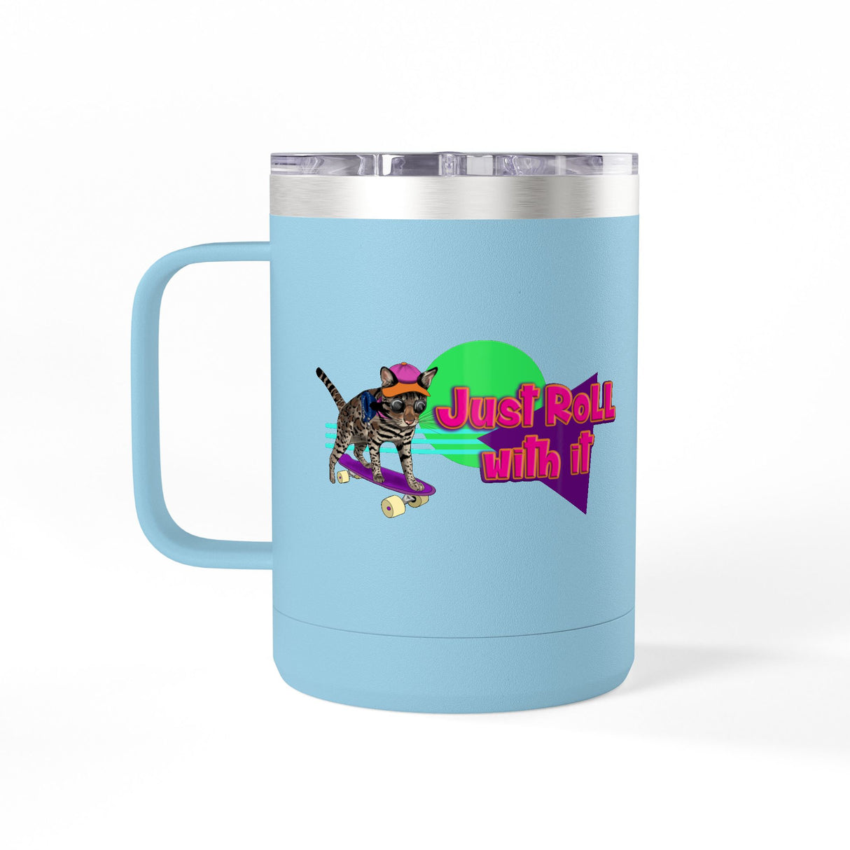 Coffee Mug Tumbler - Just Roll with it Flounder the Purrmaid Design by Nina, 15oz