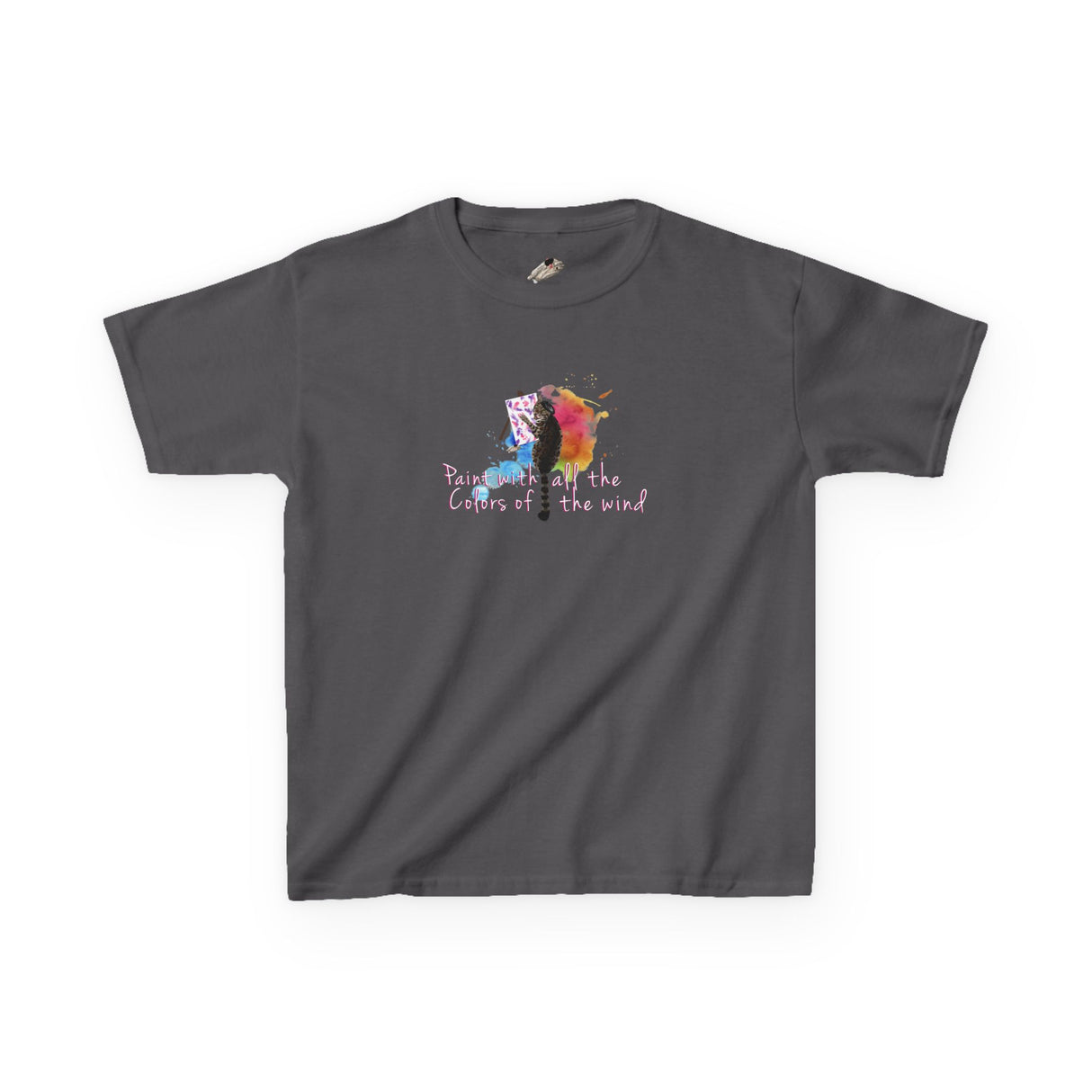 Kids Tee — “Paint With All The Colors Of The Wind” Flounder the Purrcasso Kids T-Shirt