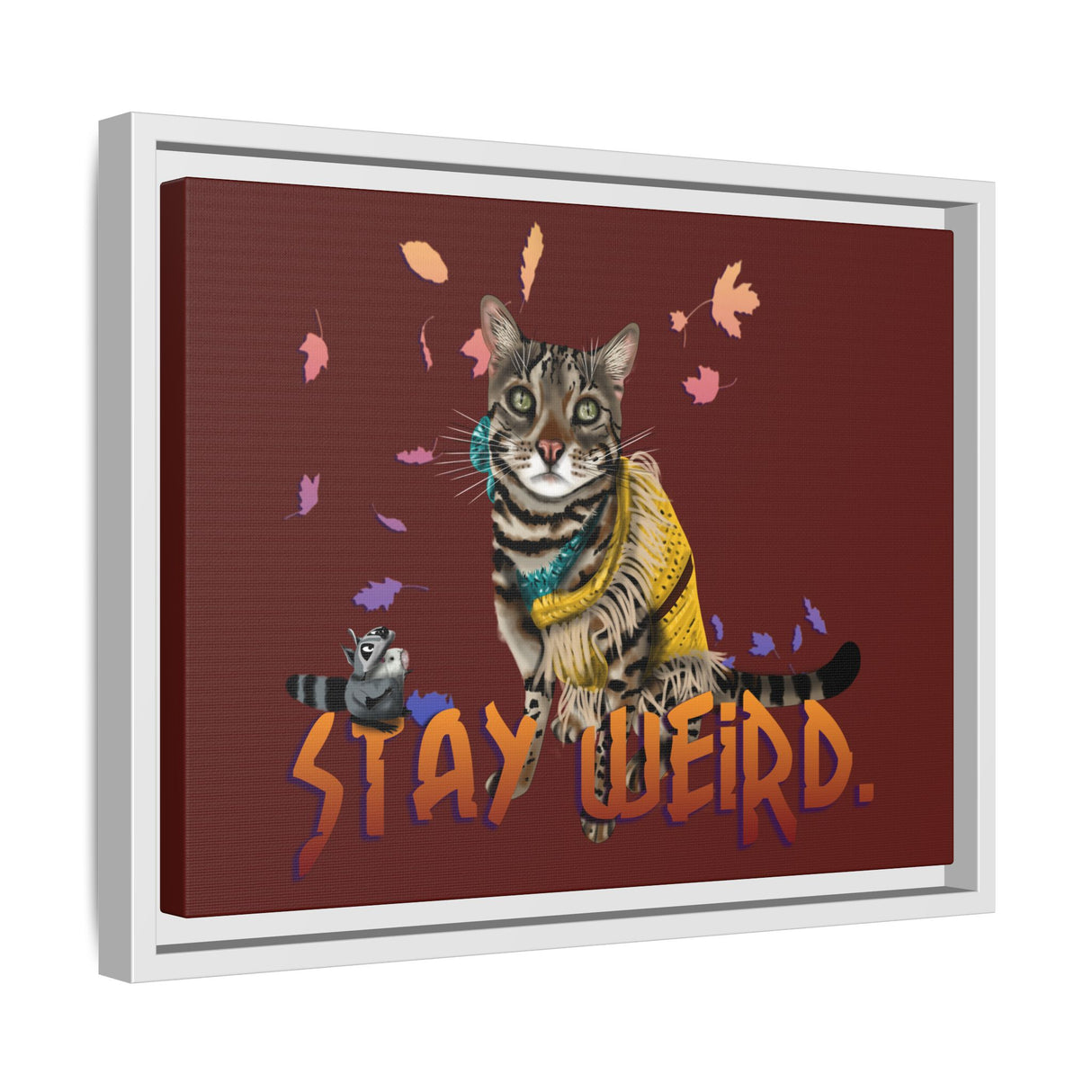Stay Weird Matte Canvas Print — Flocahontas & Mouse Toy (Framed)