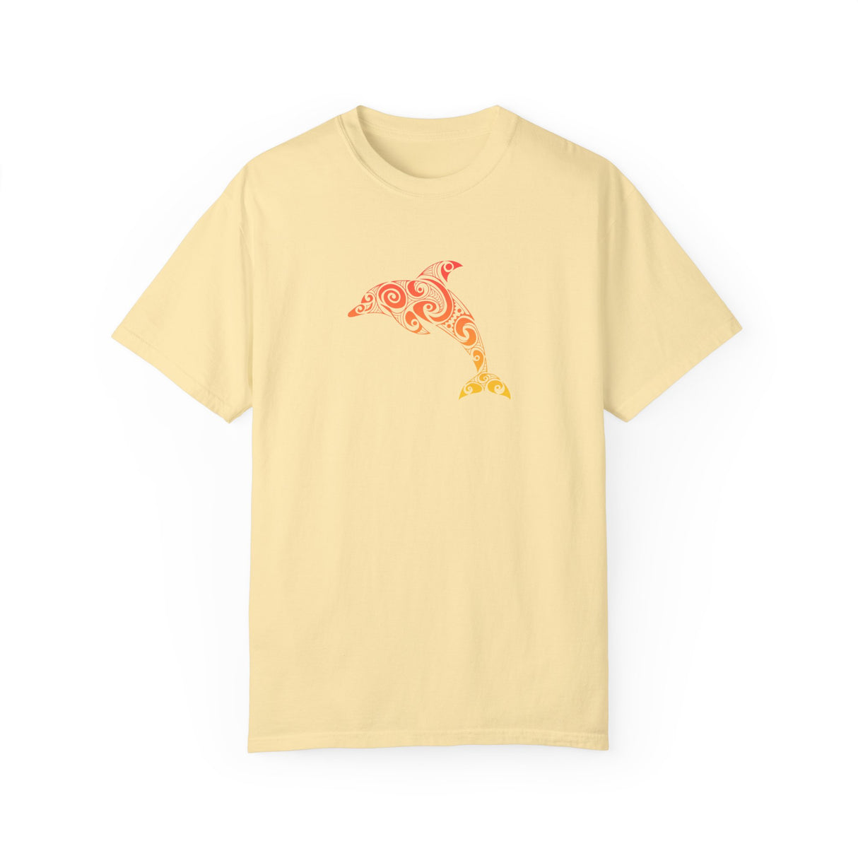 Colorful tribal dolphin t-shirt in banana