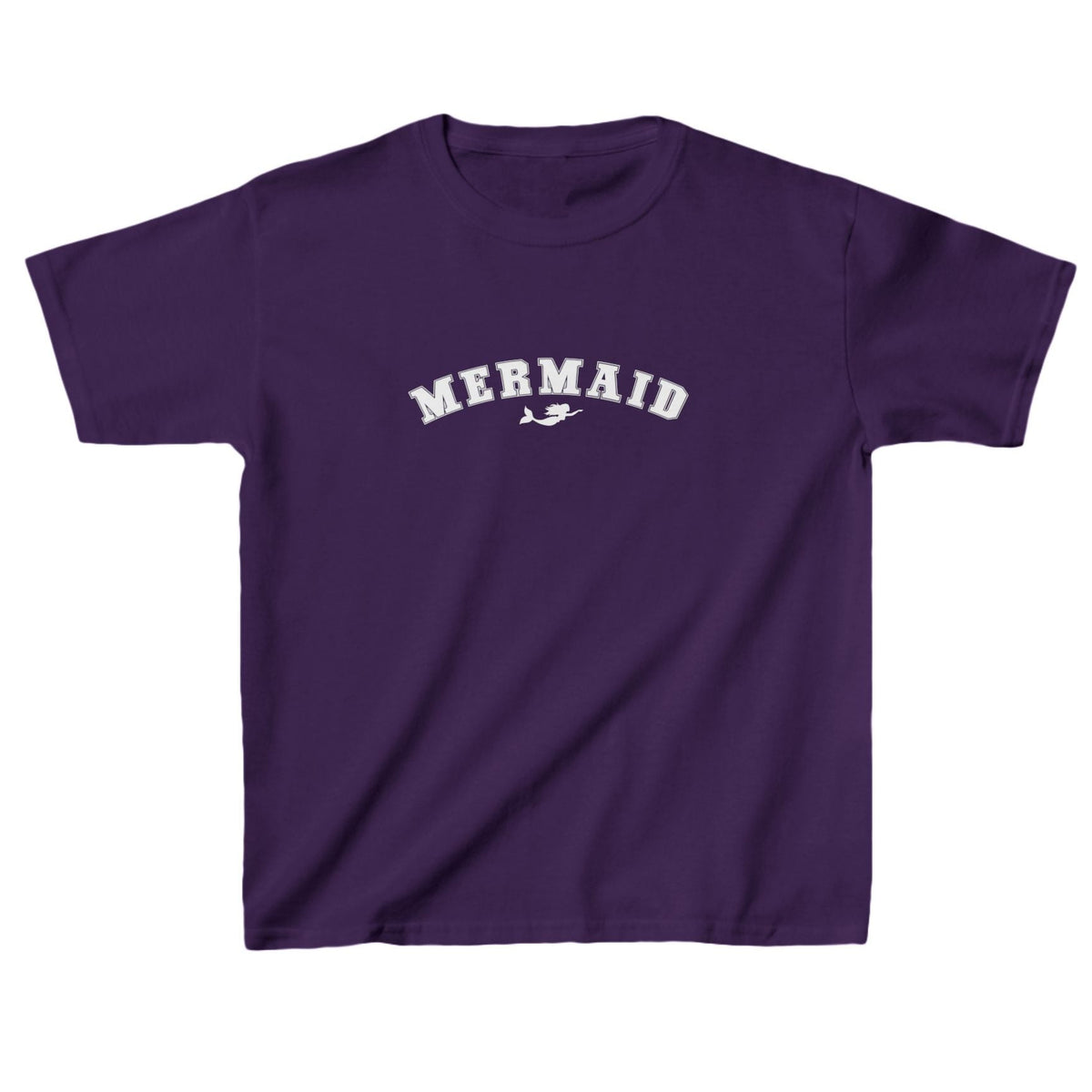 Mermaid collegiate lettering kids tee in purple