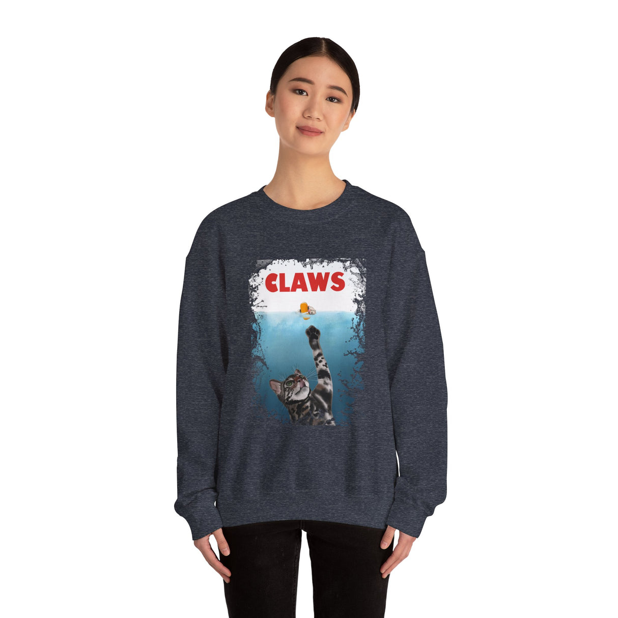 Funny Cat 'Claws' Unisex Crewneck Sweatshirt featuring Flounder and Mouse Toy