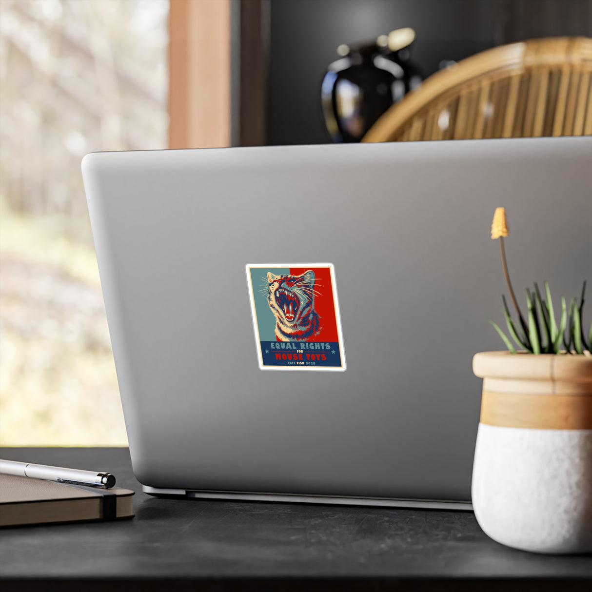 Vote Fish 2028 Kiss-Cut Vinyl Decal — Flounder the Purrmaid “Equal Rights for Mouse Toys” Campaign Sticker
