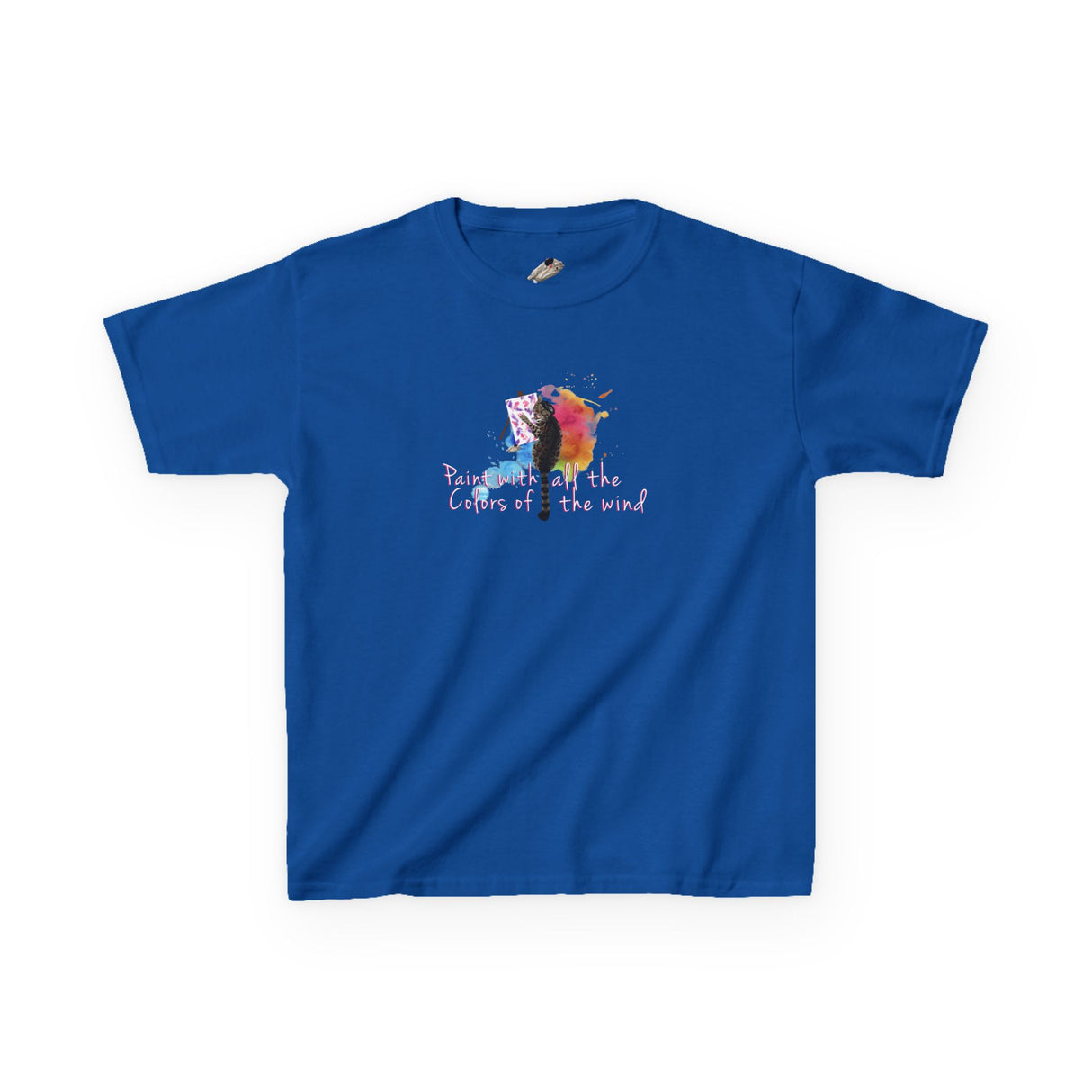 Kids Tee — “Paint With All The Colors Of The Wind” Flounder the Purrcasso Kids T-Shirt