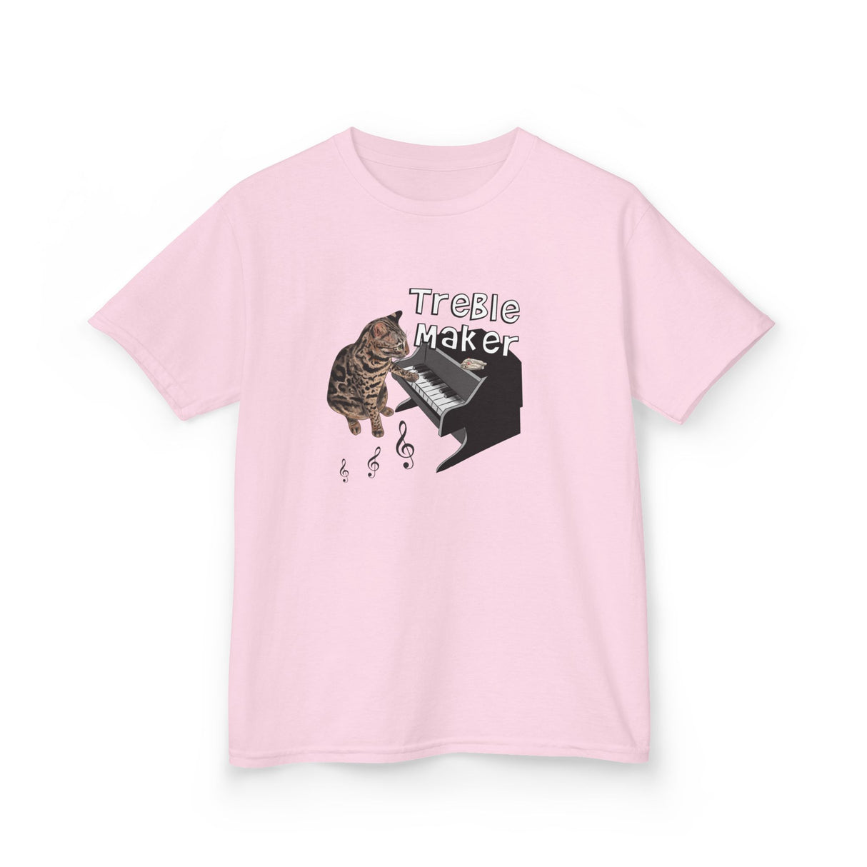 Kids Tee - Treble Maker Design Hand Drawn by Flounder's Mom, Nina Featuring Flounder the Purrmaid Playing Piano for Mouse Toy