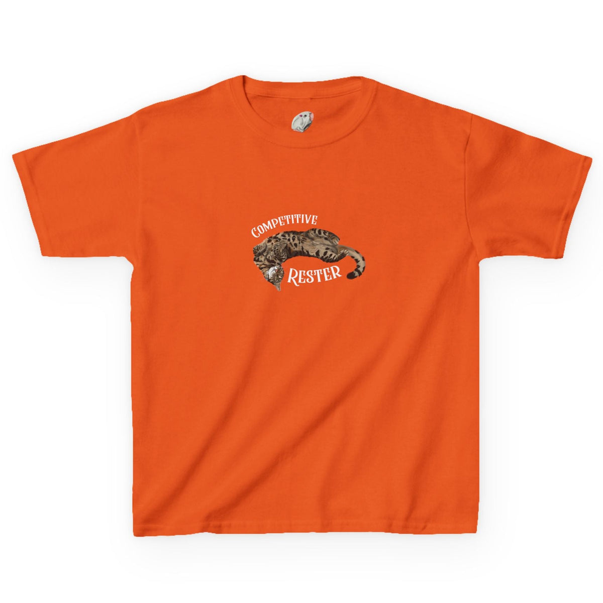 Kids 'Competitive Rester' T-Shirt - Flounder Funny Resting Pose Tee, shown in Orange