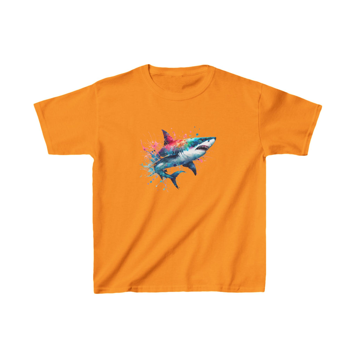 Colorful Shark Kids Tee - Watercolor Youth Shirt for Boys and Girls