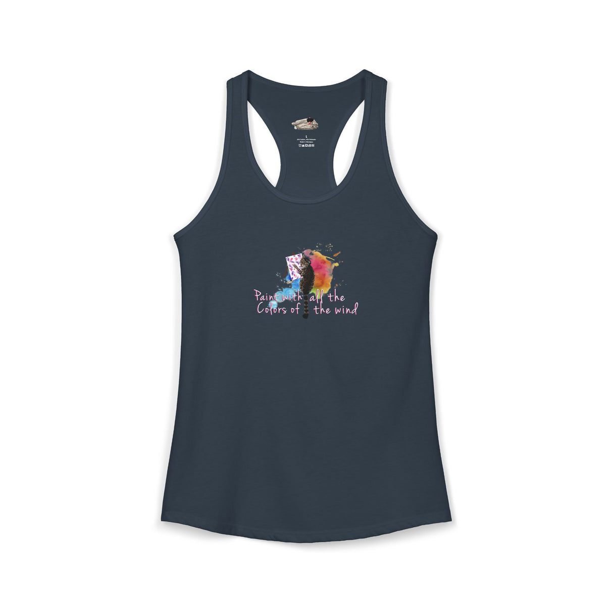 Women's Racerback Tank — "Paint With All the Colors of the Wind" Flounder the Purrcasso Art Tank