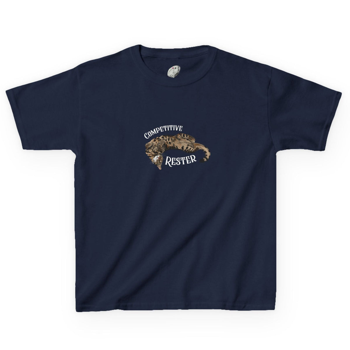 Kids 'Competitive Rester' T-Shirt - Flounder Funny Resting Pose Tee, shown in Navy