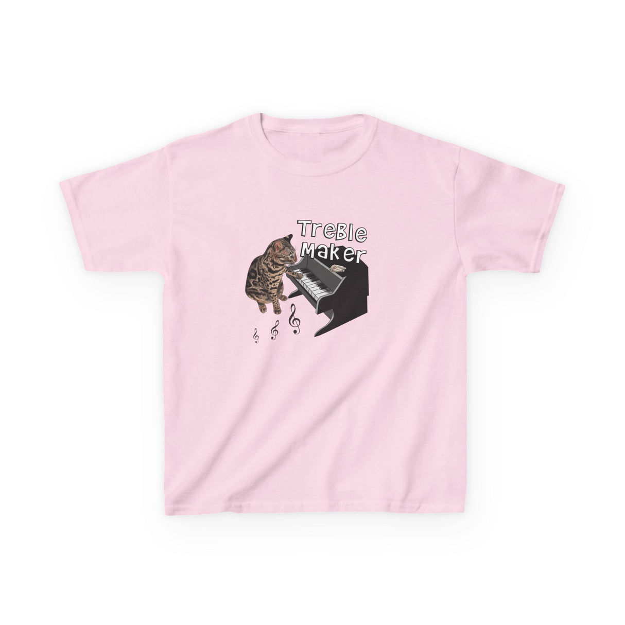 Kids Tee - Treble Maker Design Hand Drawn by Flounder's Mom, Nina Featuring Flounder the Purrmaid Playing Piano for Mouse Toy