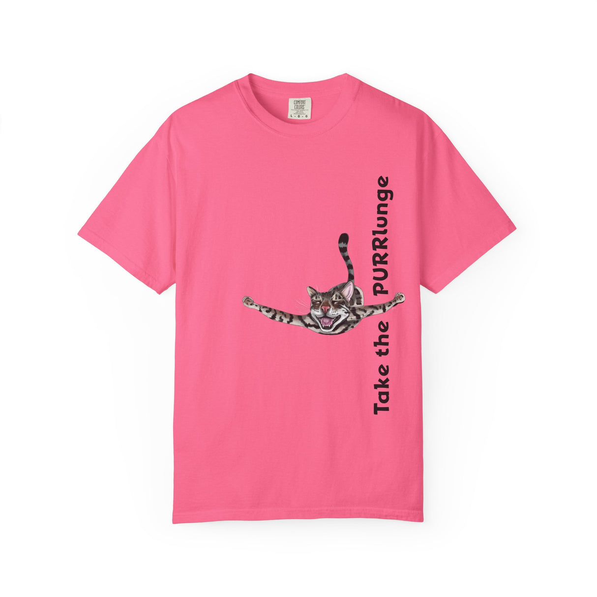 Purr-lunge Unisex T-shirt with Flounder the Purrmaid Design