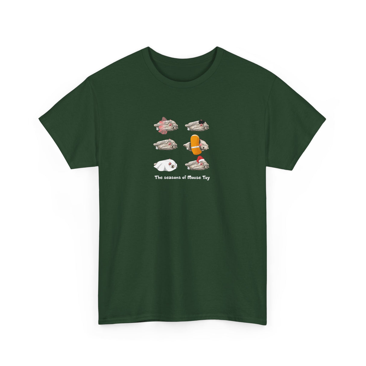 Seasons of Mouse Toy Unisex Tee - Santa Hat, Yamaka, Halloween Ghost, Ballet Tutu, Life Vest - Hand Drawn by Nina