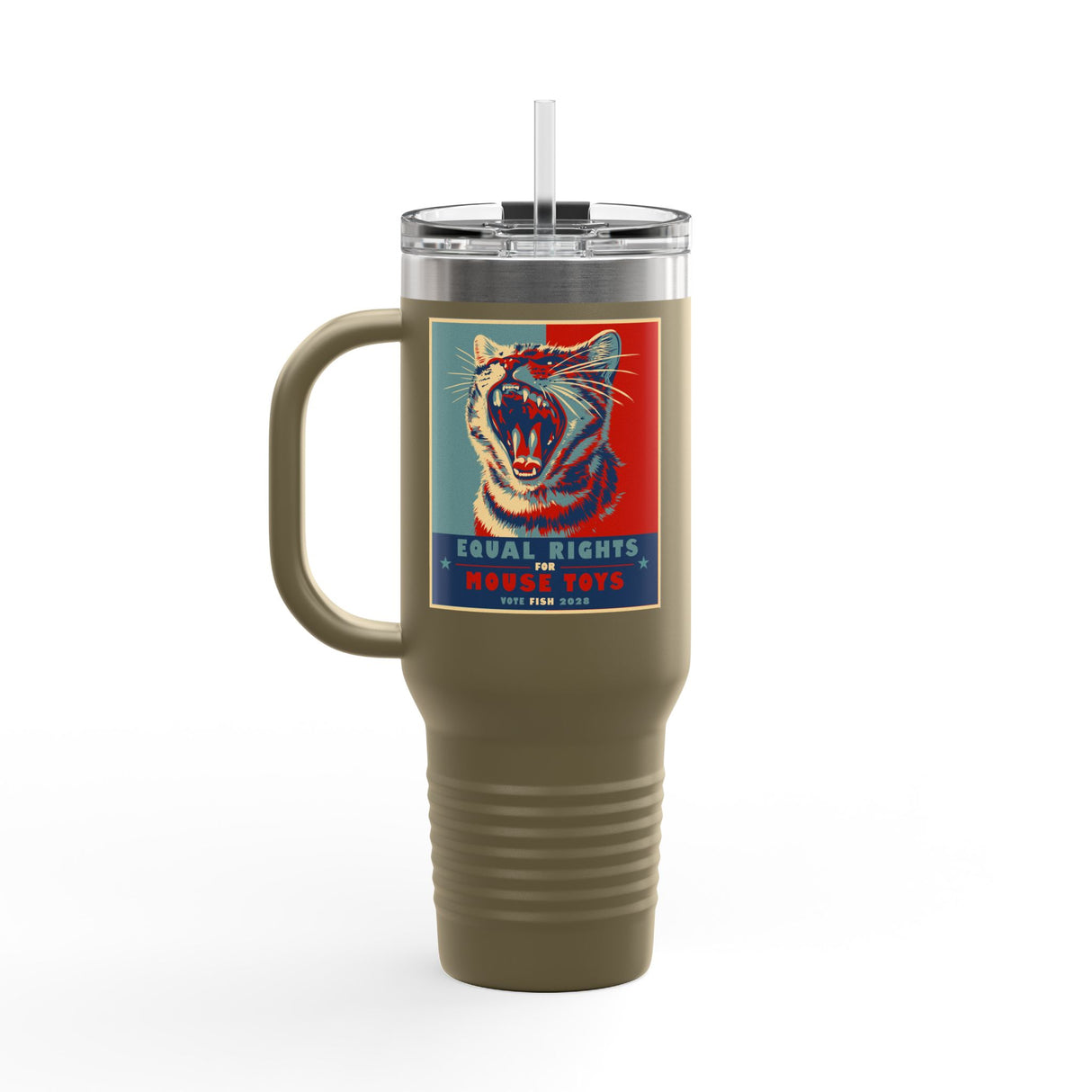 Insulated Travel Mug — "Vote Fish 2028" Funny Political Campaign Design Featuring Flounder the Purrmaid