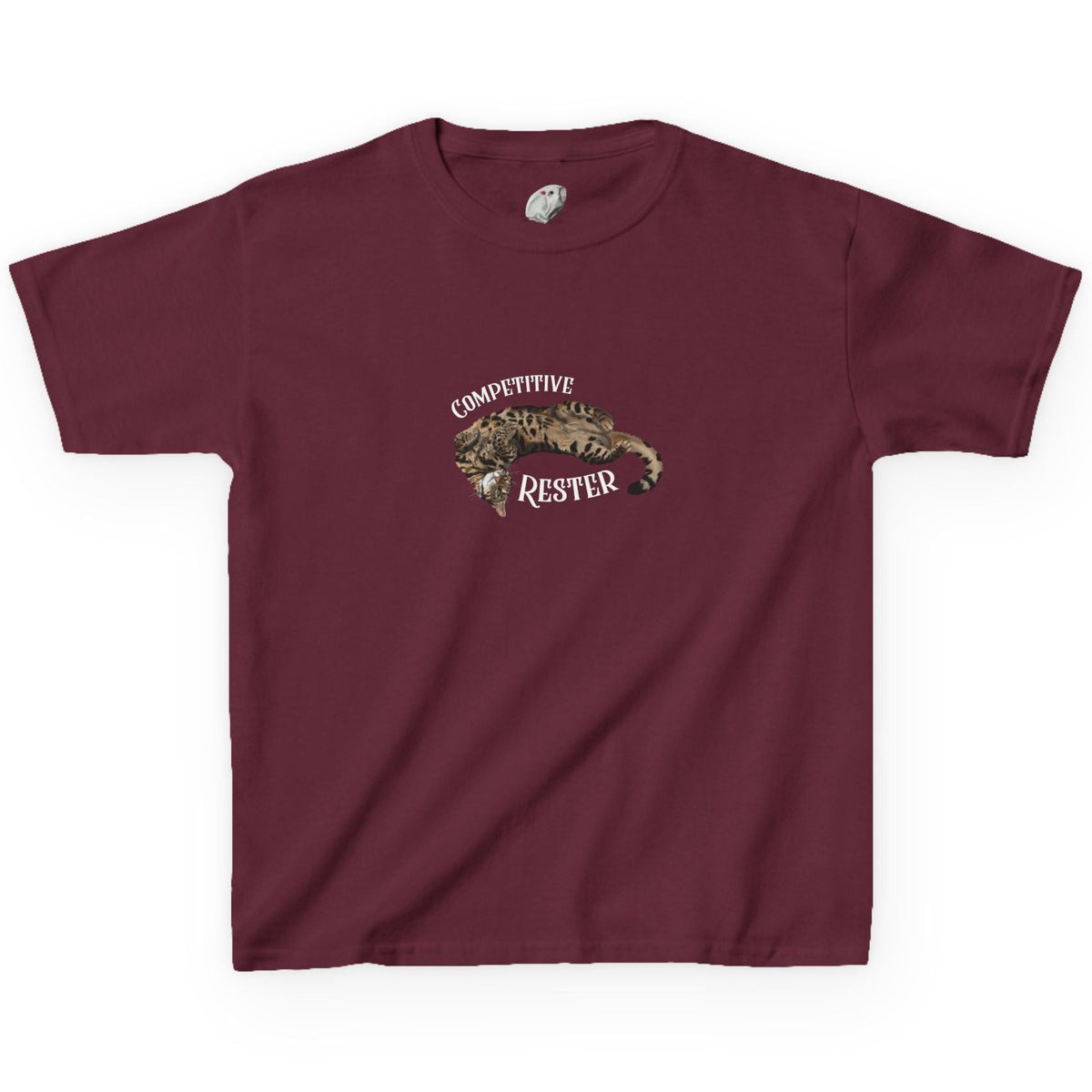 Kids 'Competitive Rester' T-Shirt - Flounder Funny Resting Pose Tee, shown in Maroon