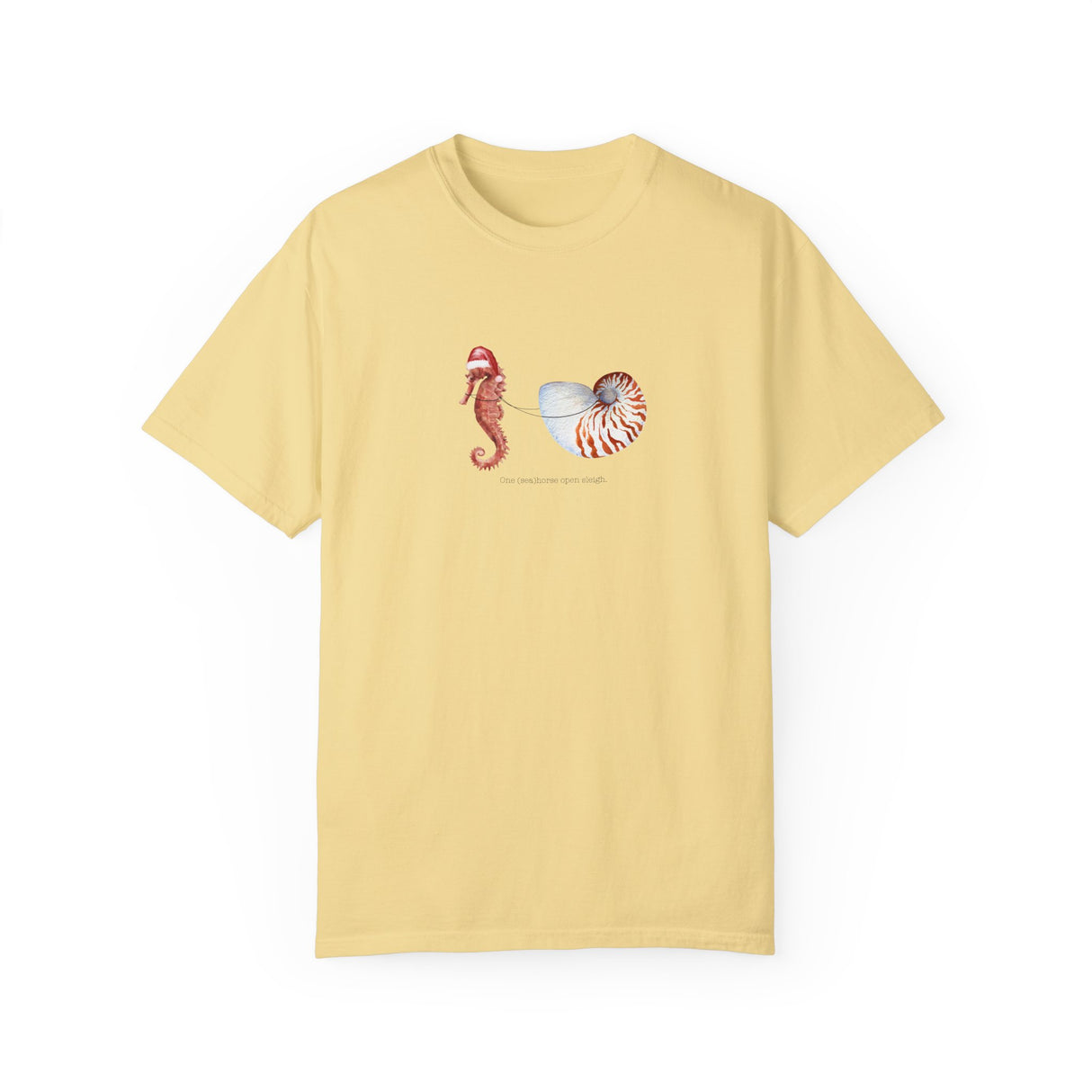 One Sea Horse Open Sleigh Christmas Comfort Colors t-shirt in butter