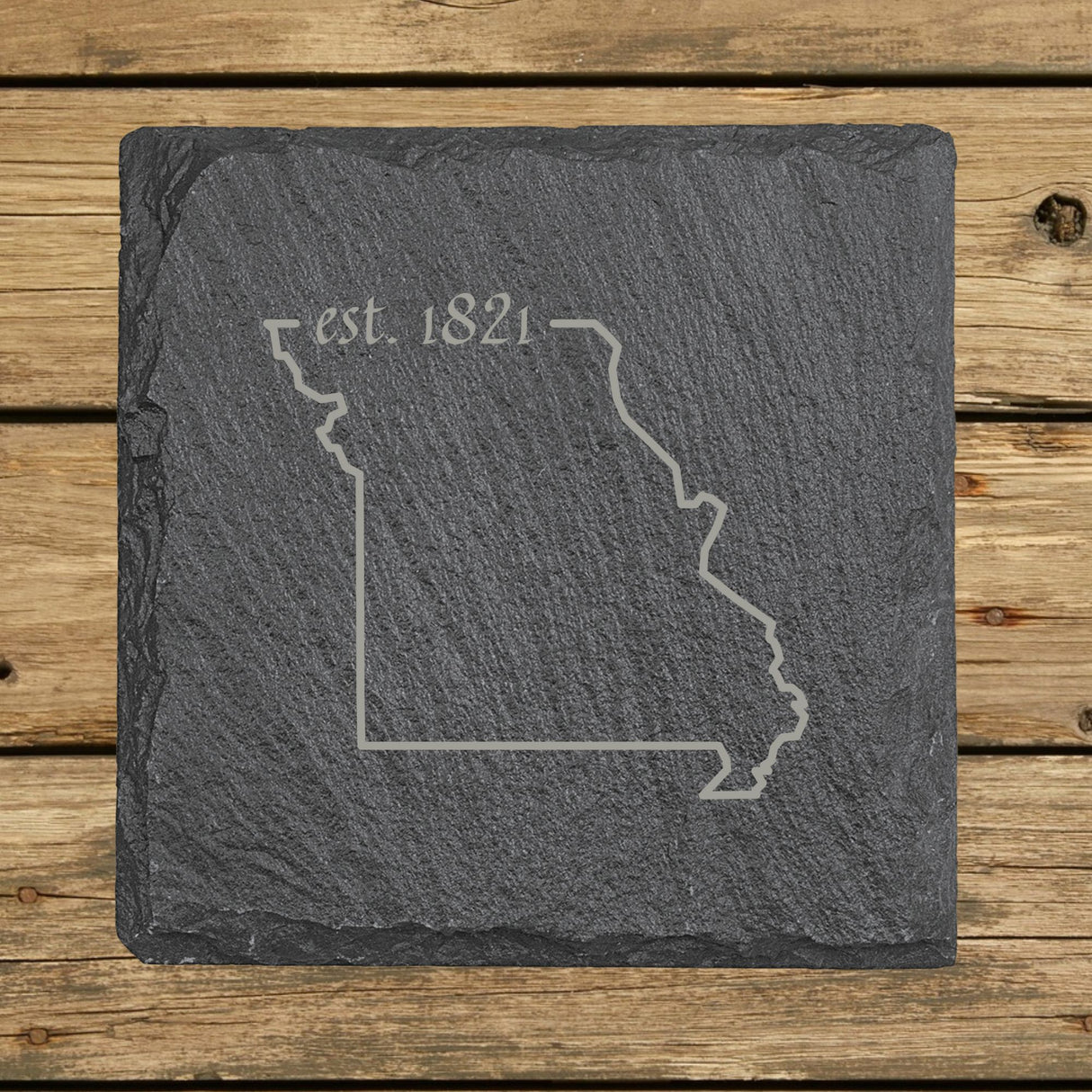 Missouri Slate Coaster Set – Engraved Natural Stone (Set of 4)