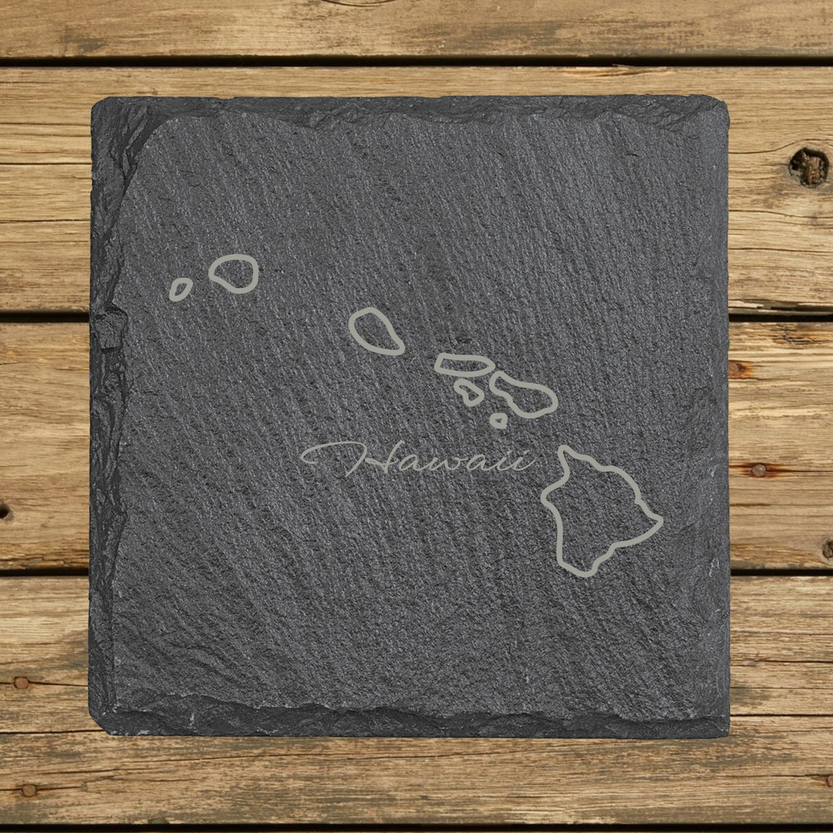 Hawaii Slate Coaster Set – Engraved Natural Stone (Set of 4)