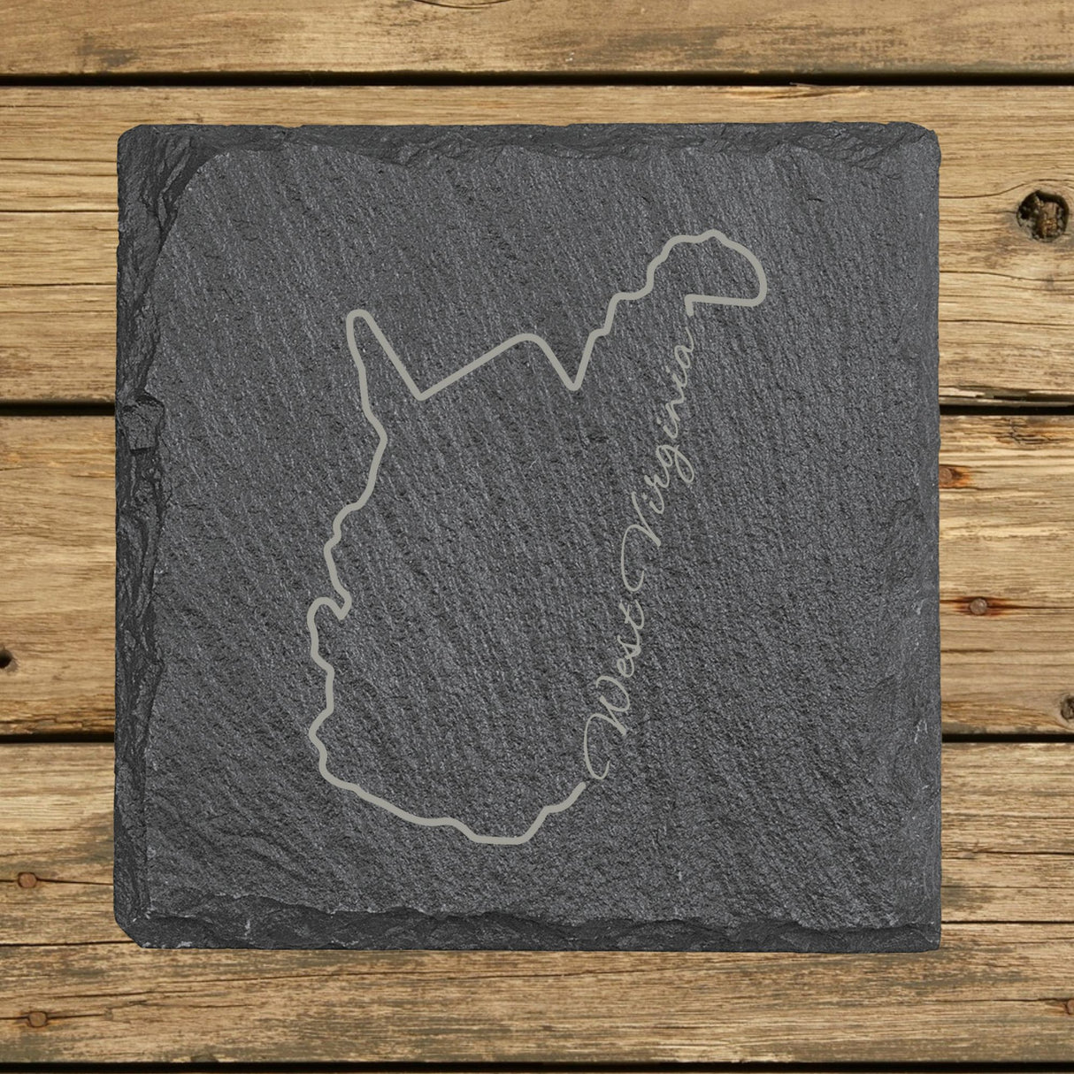 West Virginia Slate Coaster Set – Engraved Natural Stone (Set of 4)