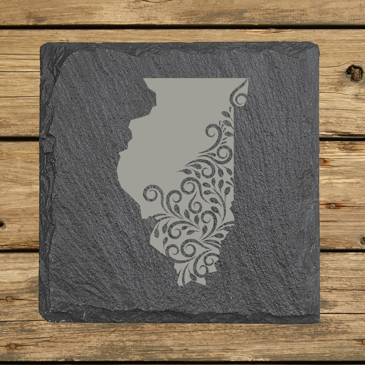 Illinois Slate Coaster Set – Engraved Natural Stone (Set of 4)