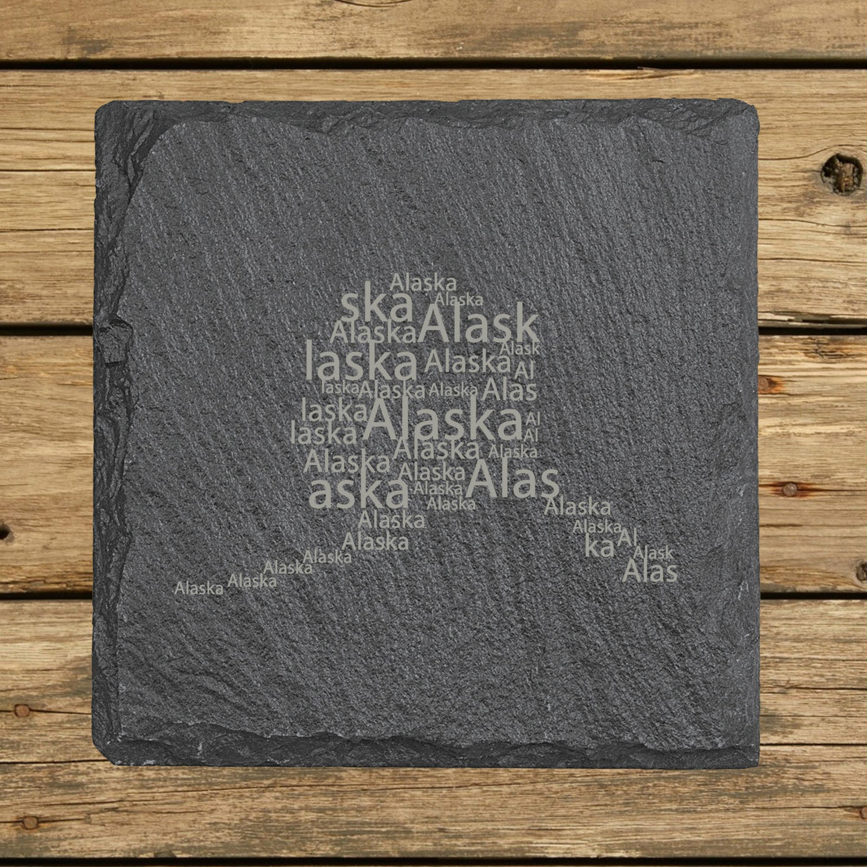Alaska Slate Coaster Set – Engraved Natural Stone (Set of 4)
