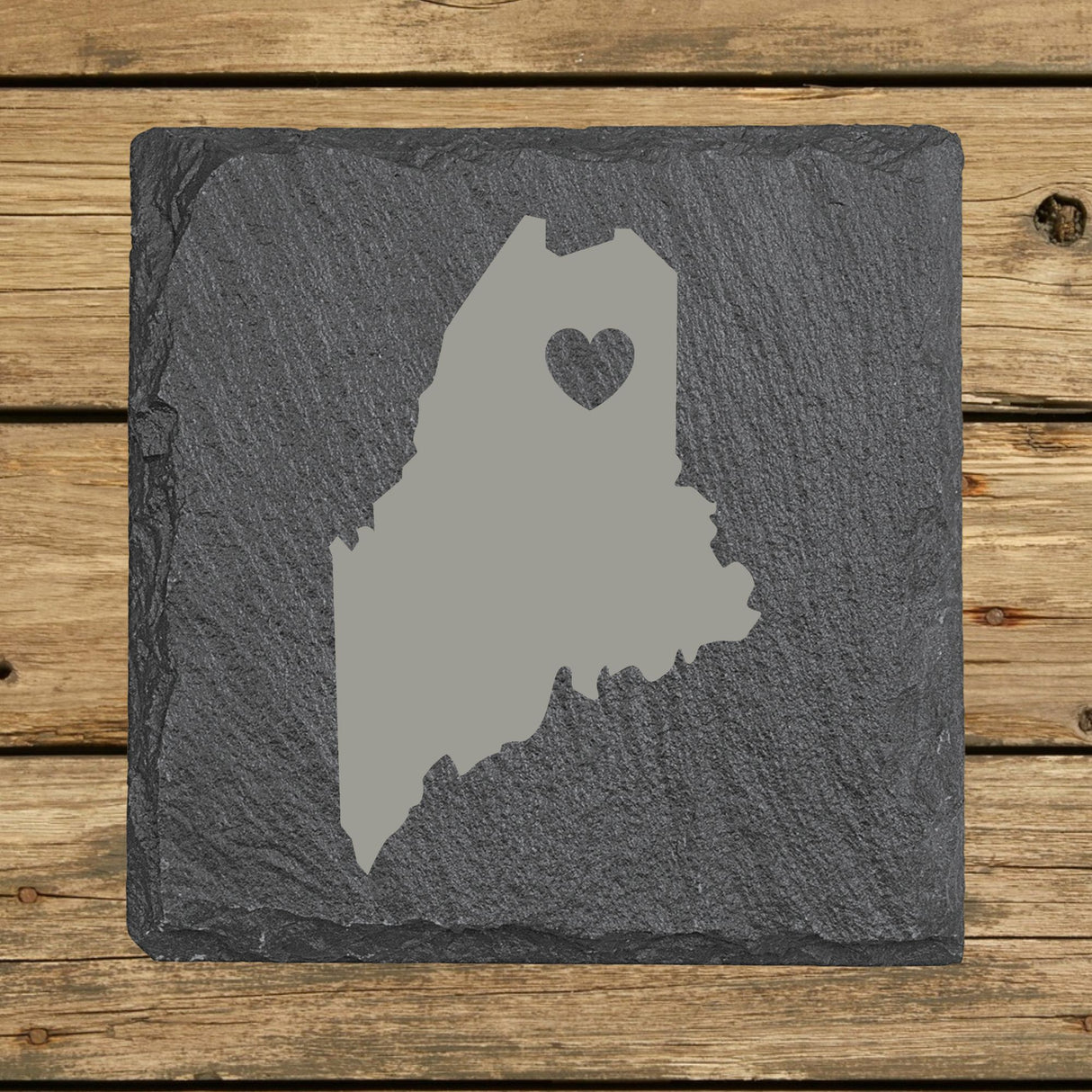 Maine Slate Coaster Set – Engraved Natural Stone (Set of 4)