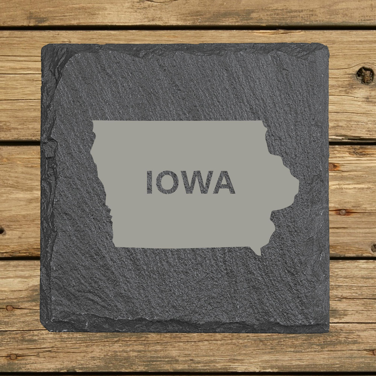 Iowa Slate Coaster Set – Engraved Natural Stone (Set of 4)