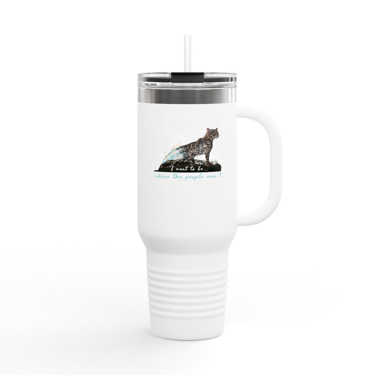 40oz Insulated Travel Mug — 'I Want to Be Where the People Aren't' Purrmaid Design