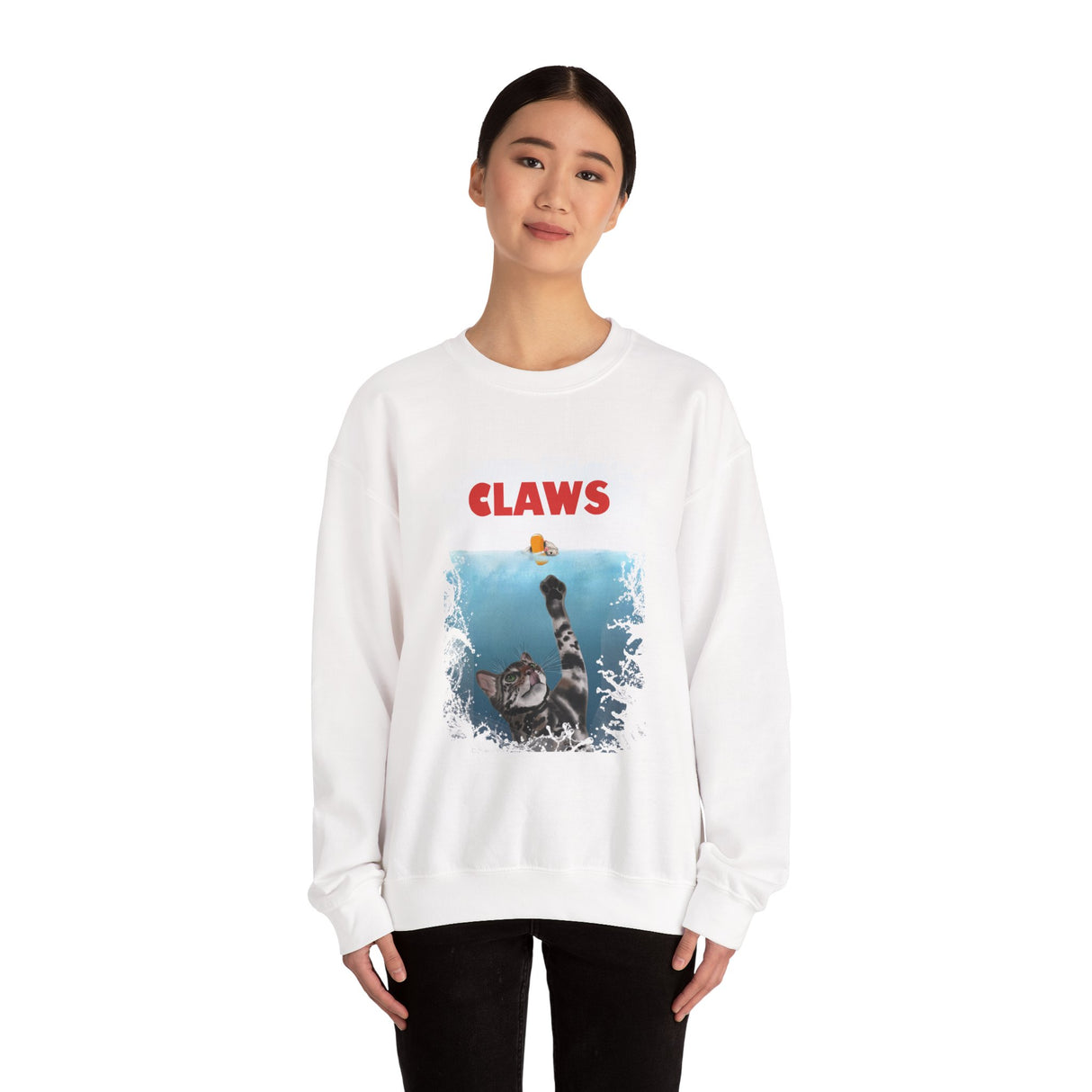Funny Cat 'Claws' Unisex Crewneck Sweatshirt featuring Flounder and Mouse Toy