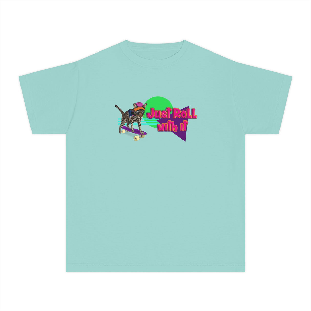Youth Tee - Just Roll with it Flounder the Purrmaid Skateboard Design by Nina