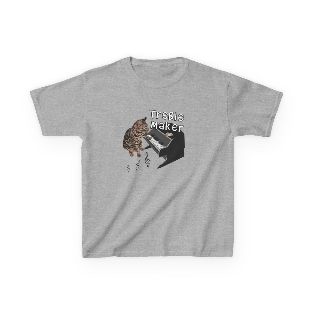 Kids Tee - Treble Maker Design Hand Drawn by Flounder's Mom, Nina Featuring Flounder the Purrmaid Playing Piano for Mouse Toy