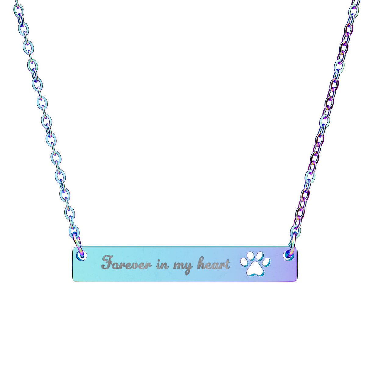 Fiki's Paw Bar Necklace — "Forever in My Heart" Pet Loss Memorial Jewelry