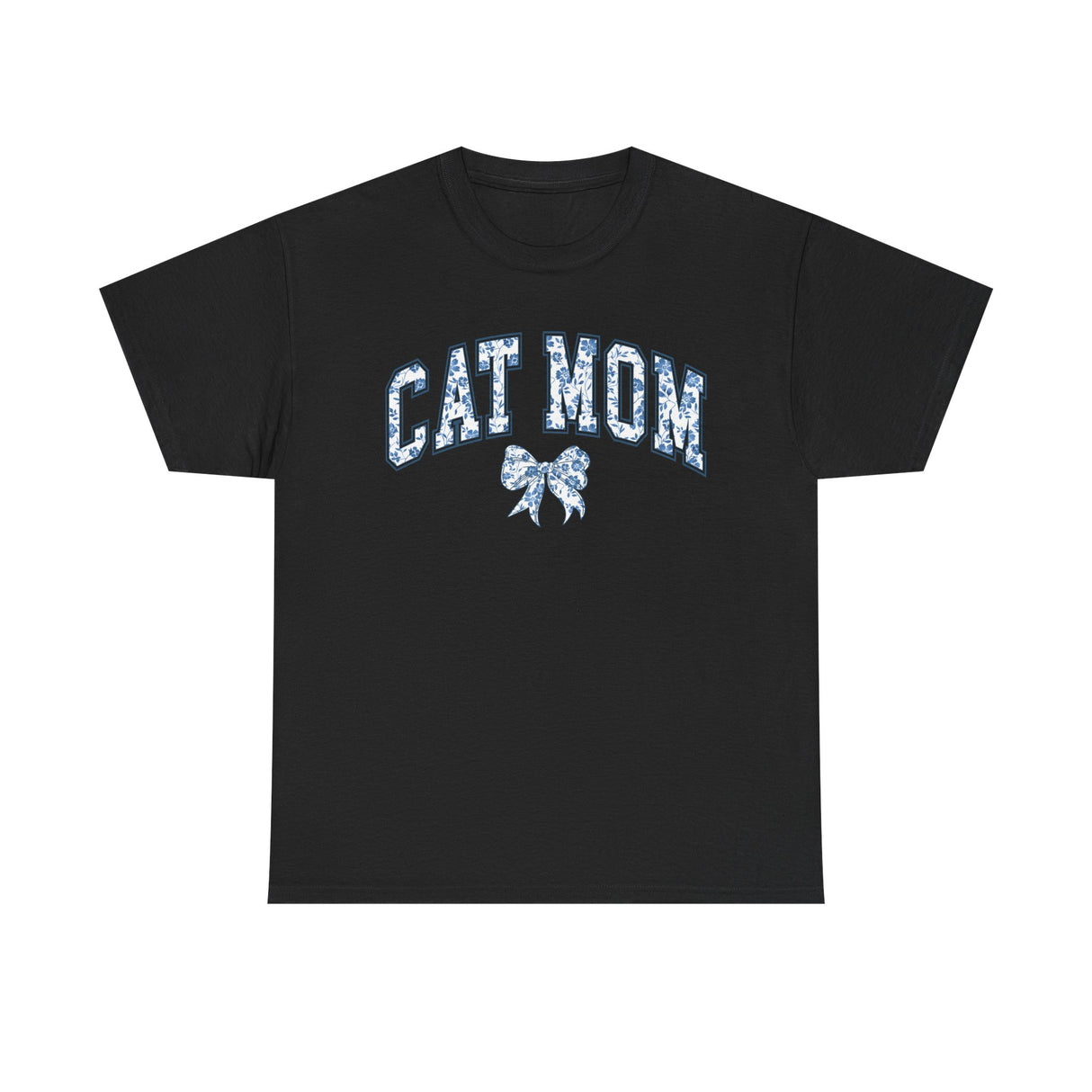 Blue Cat Mom Coquette Style Cotton Tee