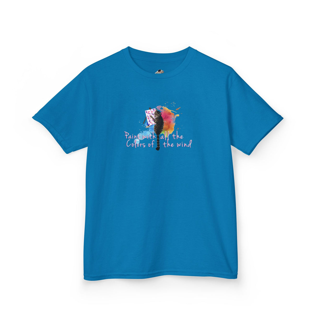 Kids Tee — “Paint With All The Colors Of The Wind” Flounder the Purrcasso Kids T-Shirt