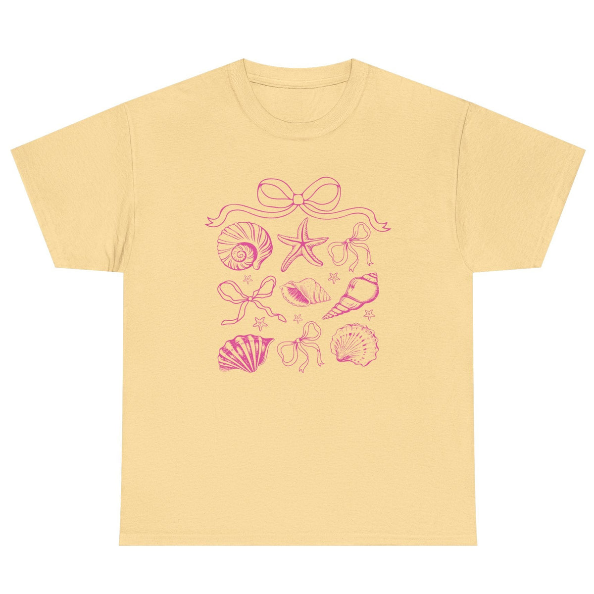 Pink coastal coquette shell cotton tee in yellow haze