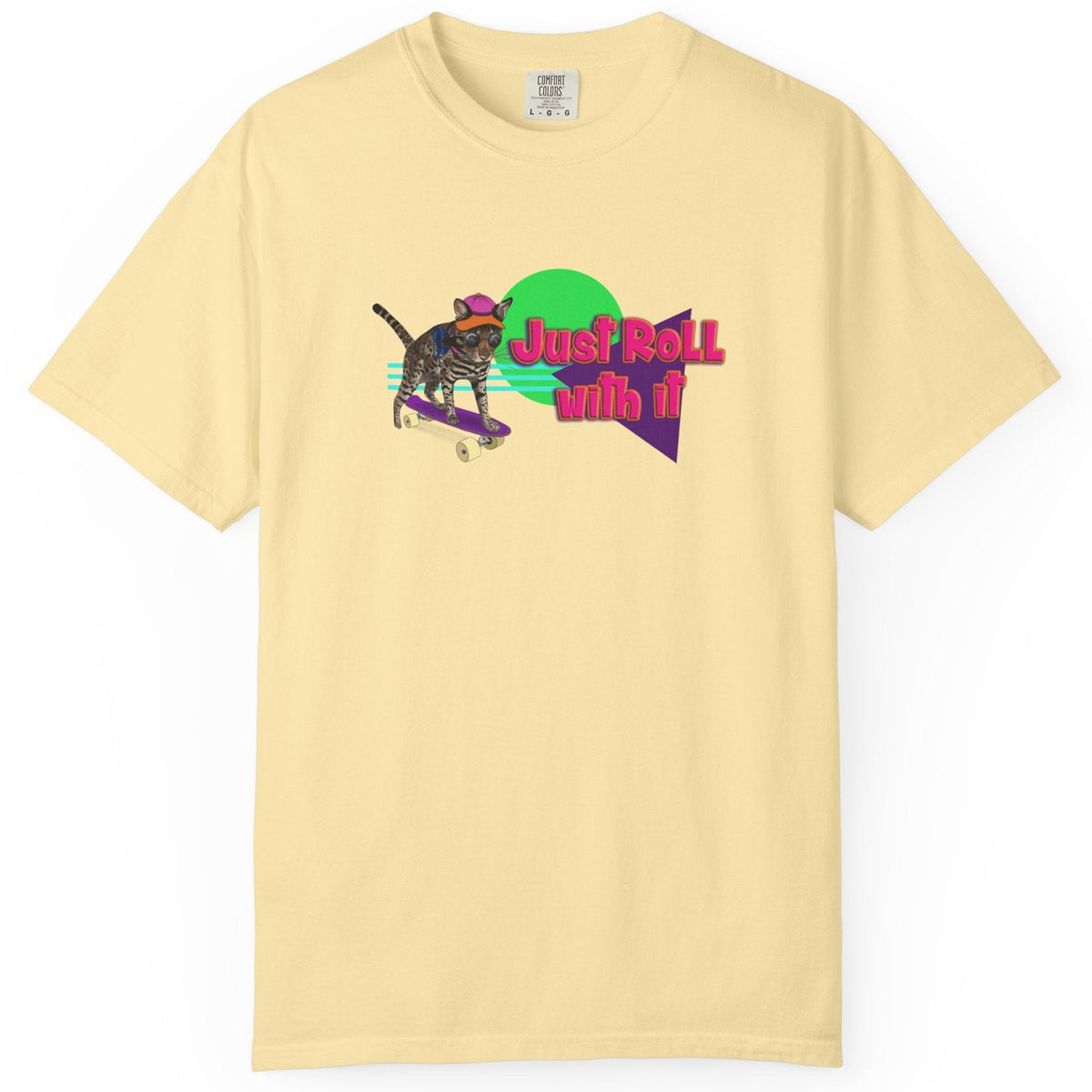 Graphic Tee - Just Roll with it featuring Flounder the Purrmaid, shown in Banana