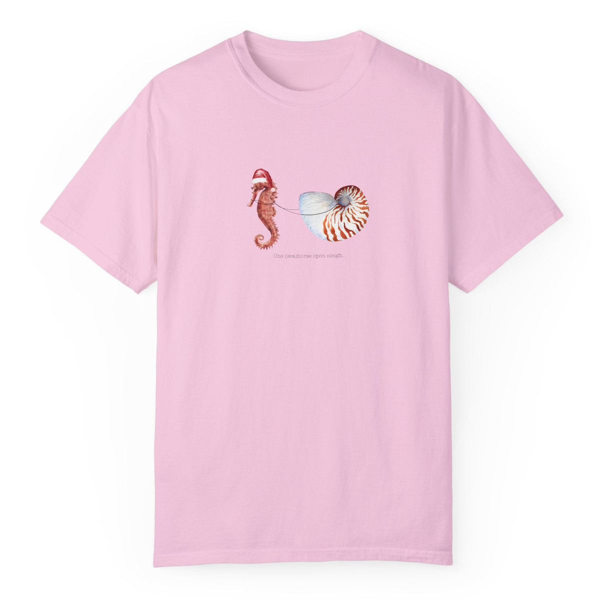 One Sea Horse Open Sleigh Christmas Comfort Colors t-shirt in blossom