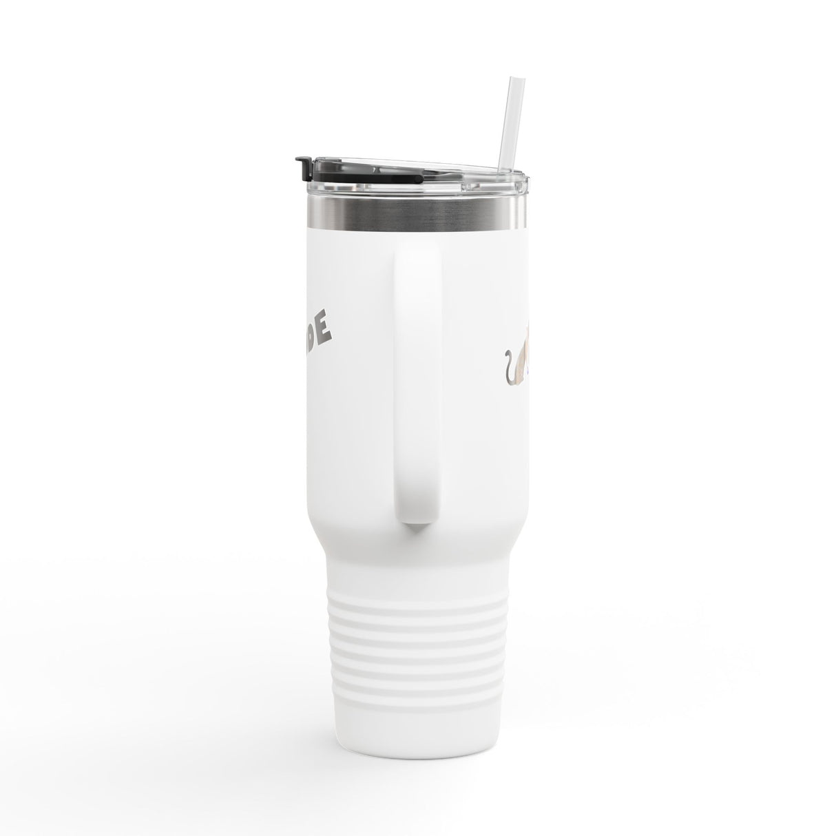 40oz Insulated Travel Mug — Flounder Pressing 'RUDE' Button (Hand-Drawn)