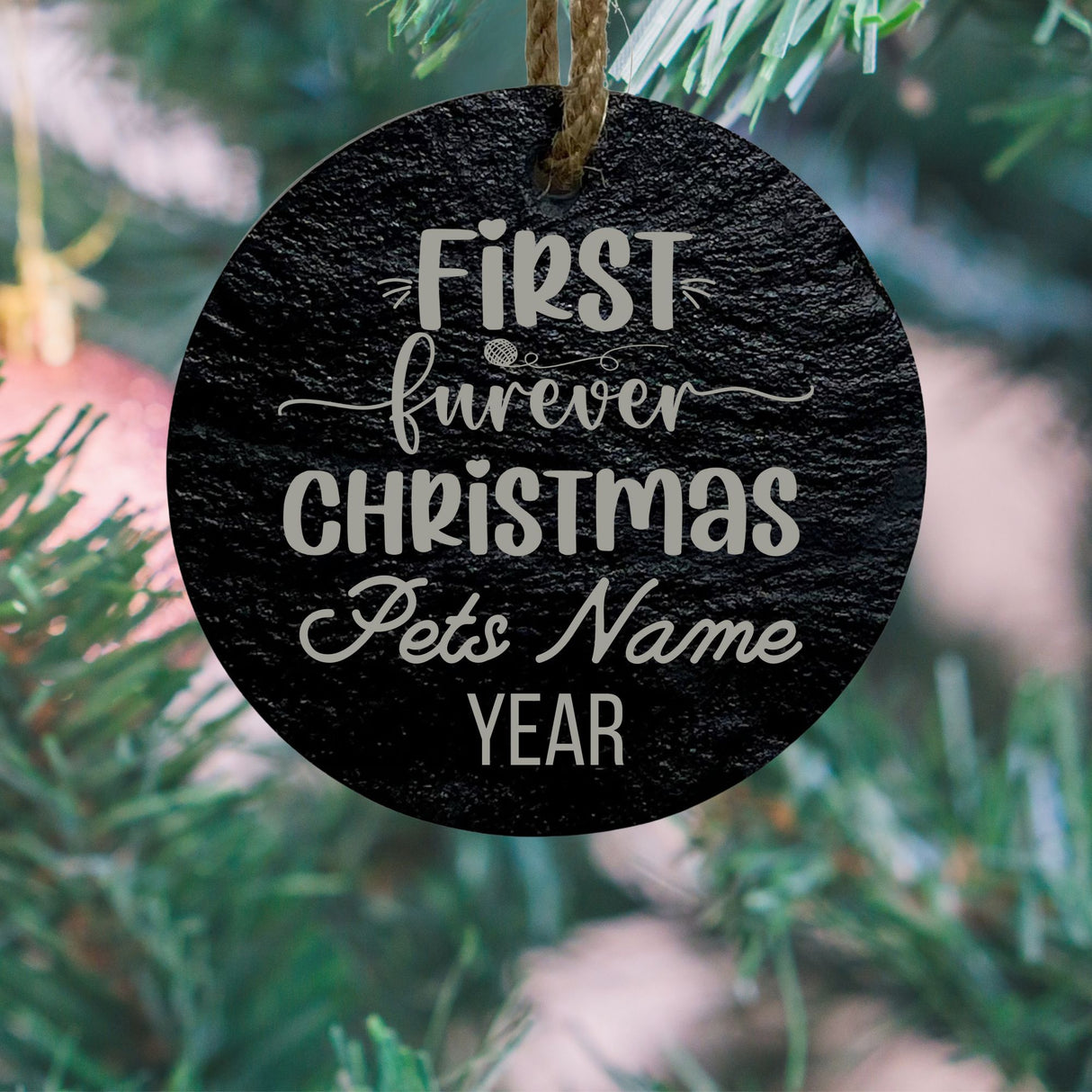 First Furever Christmas Personalized Pet Name Slate Ornament