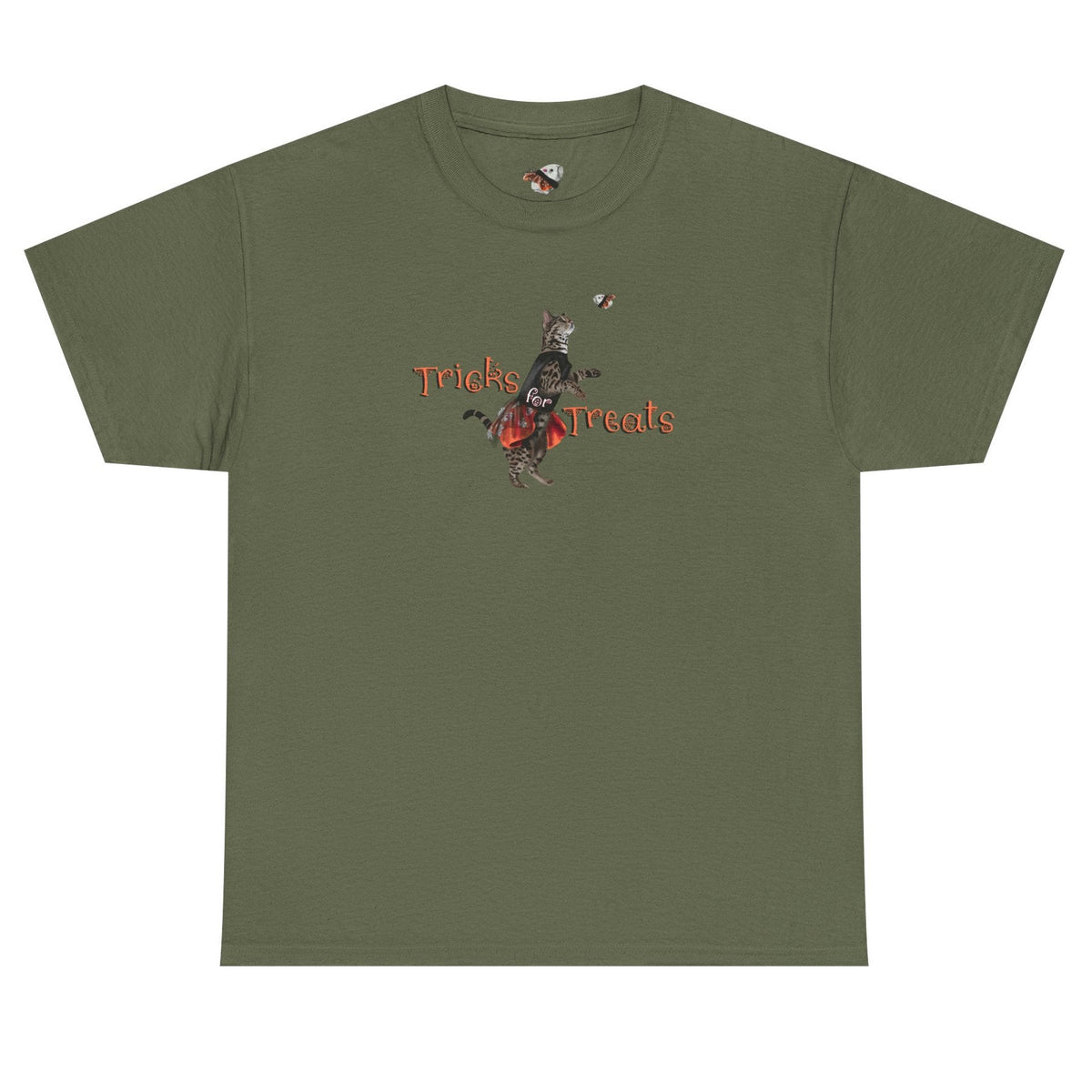 Tricks for Treats Flounder Halloween Ballet T-Shirt, shown in Military Green