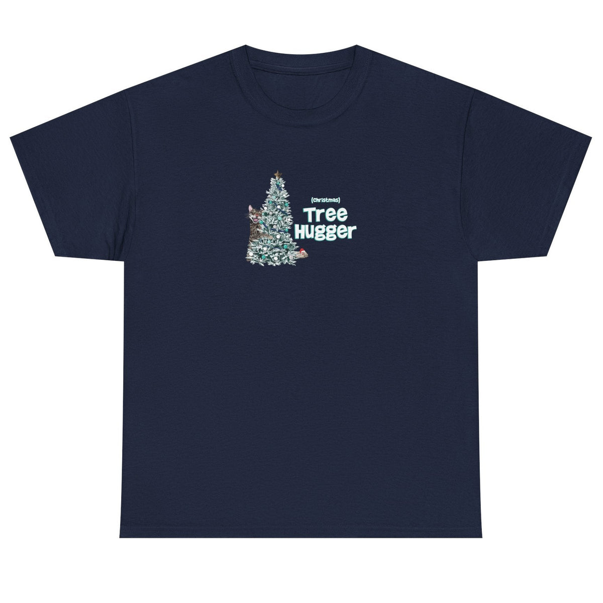 Christmas Tree Hugger Tee, shown in Navy