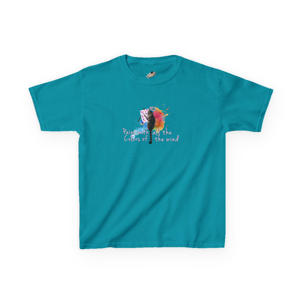 Kids Tee — “Paint With All The Colors Of The Wind” Flounder the Purrcasso Kids T-Shirt