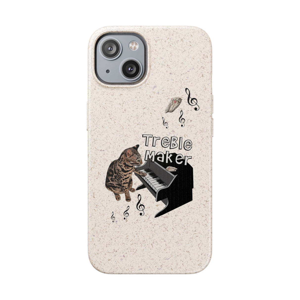 Phone case - Treble Maker Hand Drawn Design by Flounder's Mom, Nina Featuring Flounder the Purrmaid Playing Piano for Mouse Toy