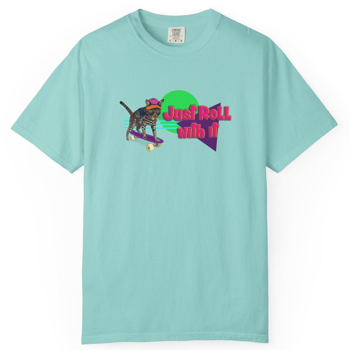 Graphic Tee - Just Roll with it featuring Flounder the Purrmaid, shown in Chalky Mint