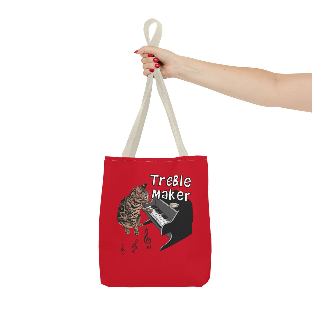 Tote Bag: Treble Maker Design by Nina featuring Flounder the Purrmaid Playing Piano for Mouse Toy