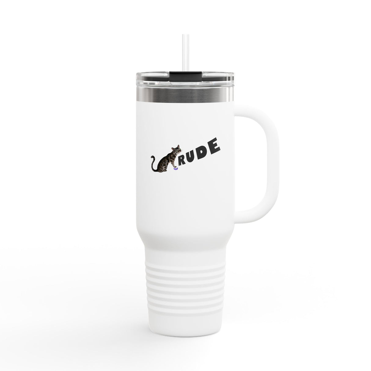 40oz Insulated Travel Mug — Flounder Pressing 'RUDE' Button (Hand-Drawn)